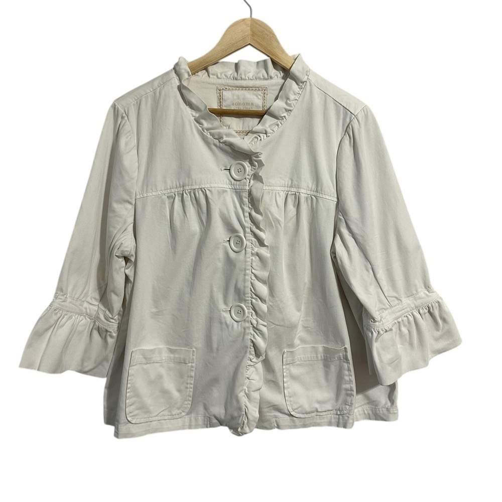 Sonoma Off White Ruffle Chunky Button Down Blazer Jacket Feminine Cotton Size 1X